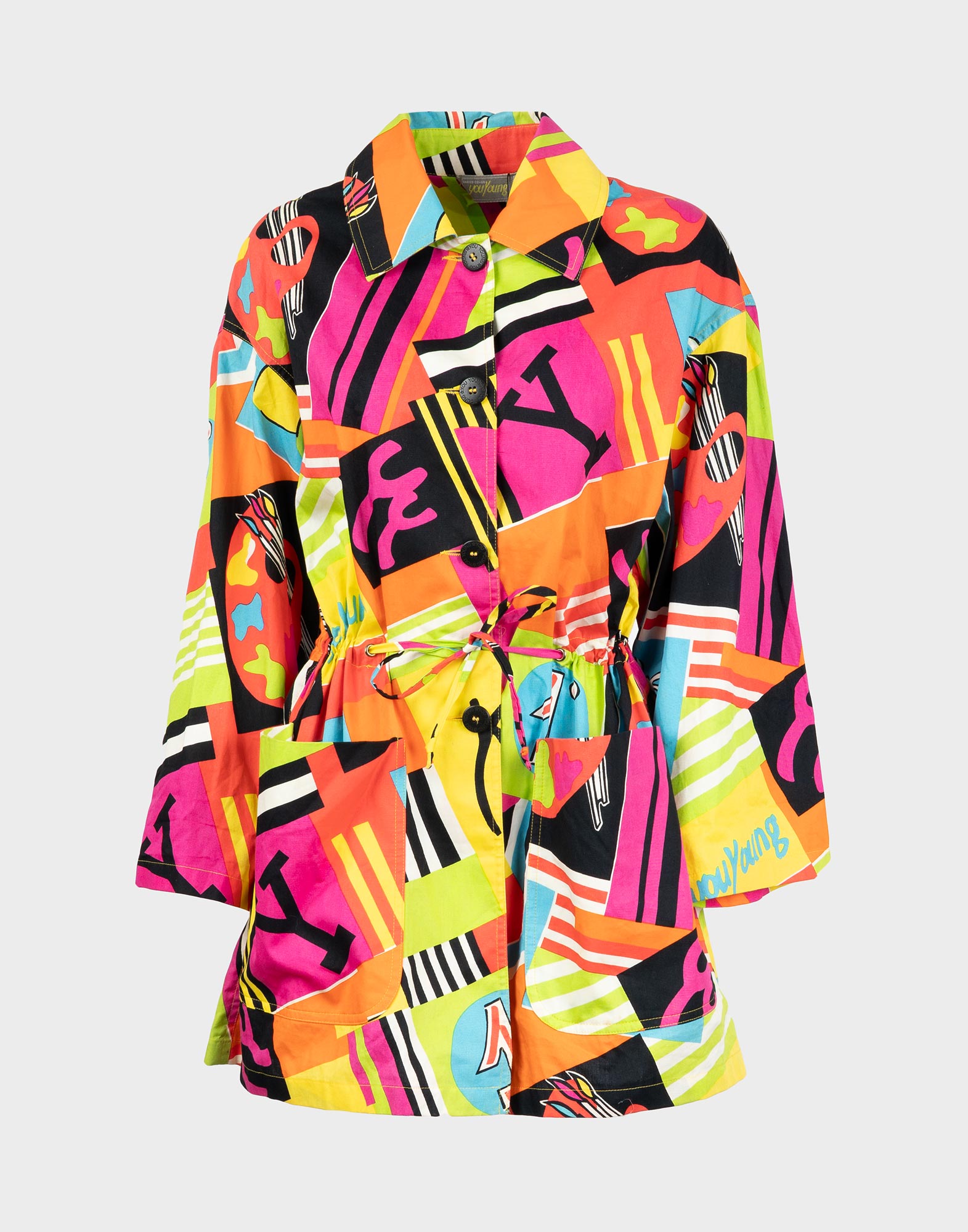 giubbotto leggero enrico coveri colorato in cotone vestibilità oversize, coulisse in vita