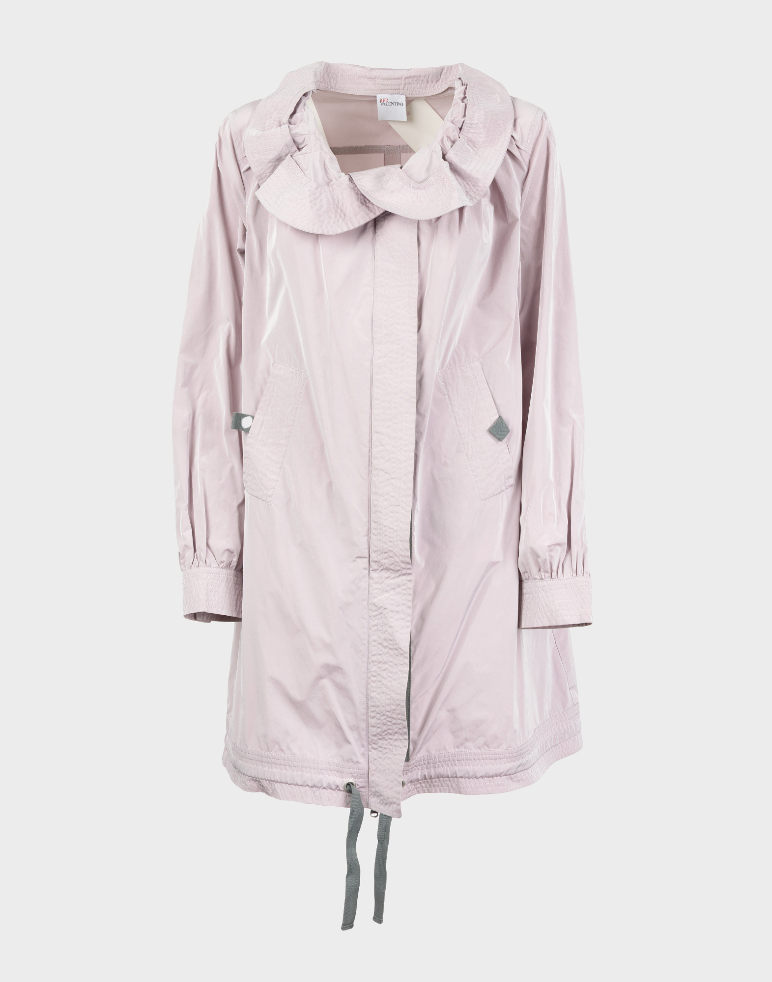trench lilla red valentino da donna in tessuto poliestere, arricciatura sul collo, elastico in vita e sul fondo