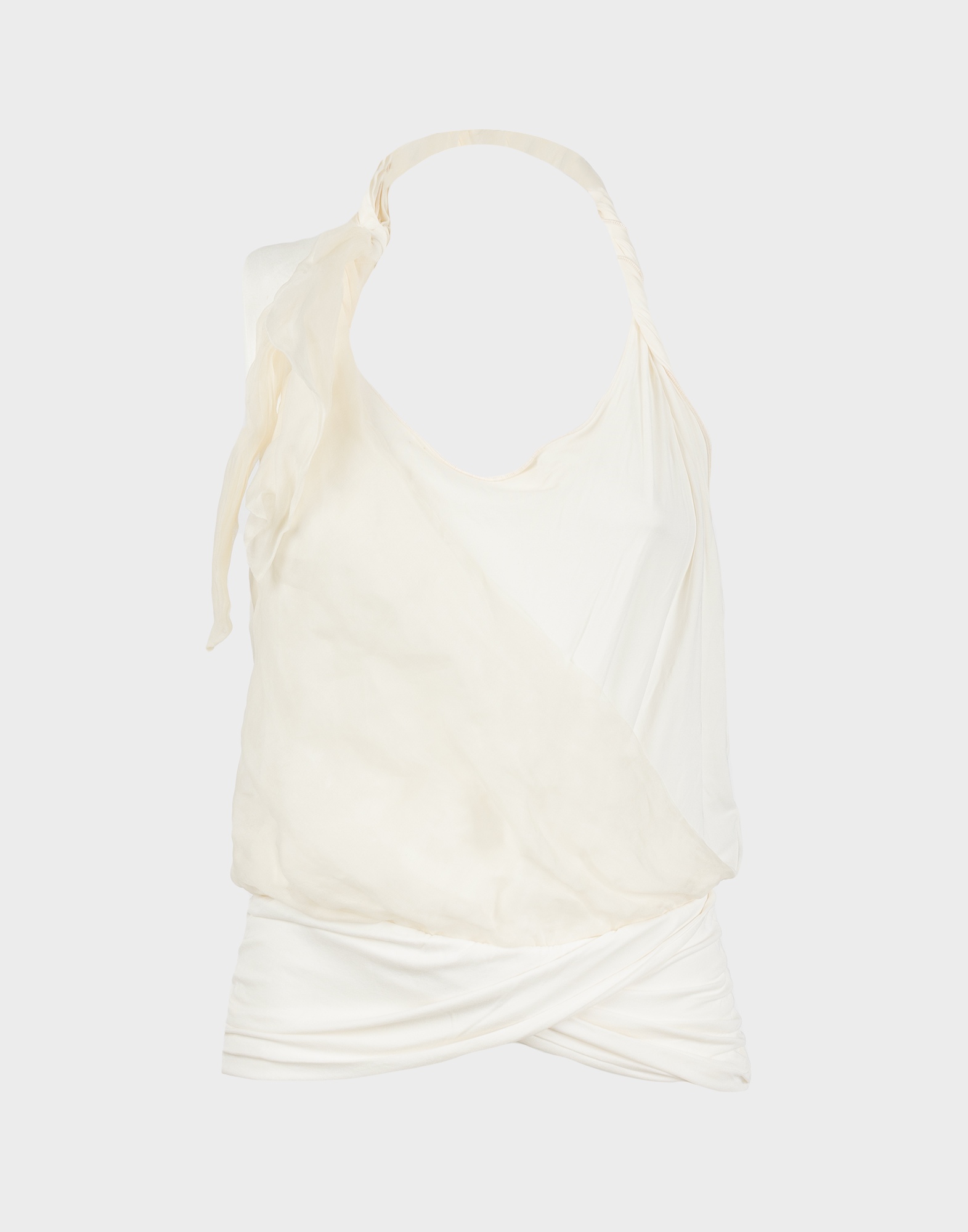 top halter bianco in seta emporio armani con arricciature sul davanti