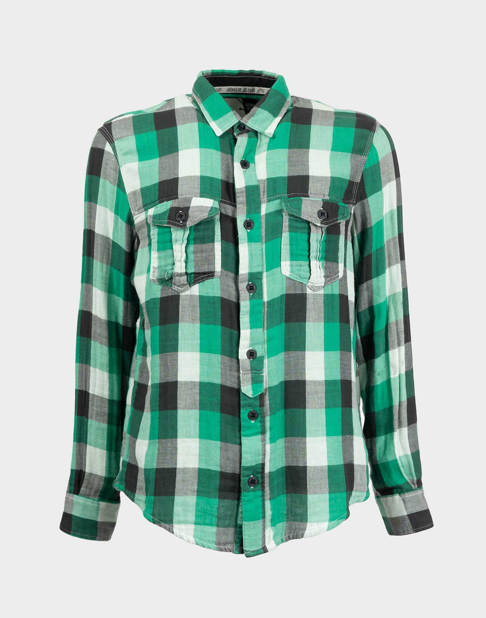 green, white and black emporio armani jeans checked shirt, front fastening with black buttons, two front pockets