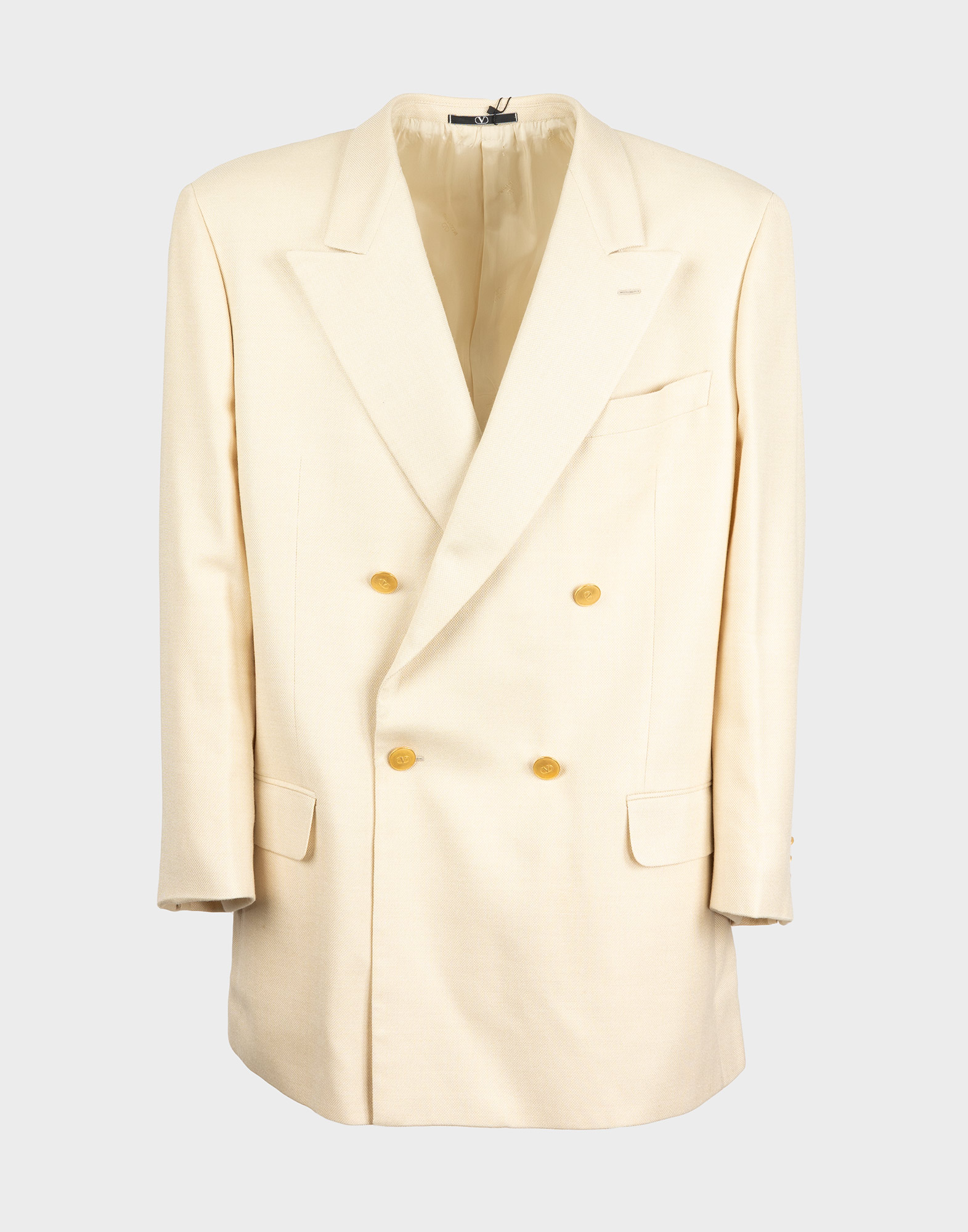 90s wool beige double-breasted blazer by valentino, beige button front closure