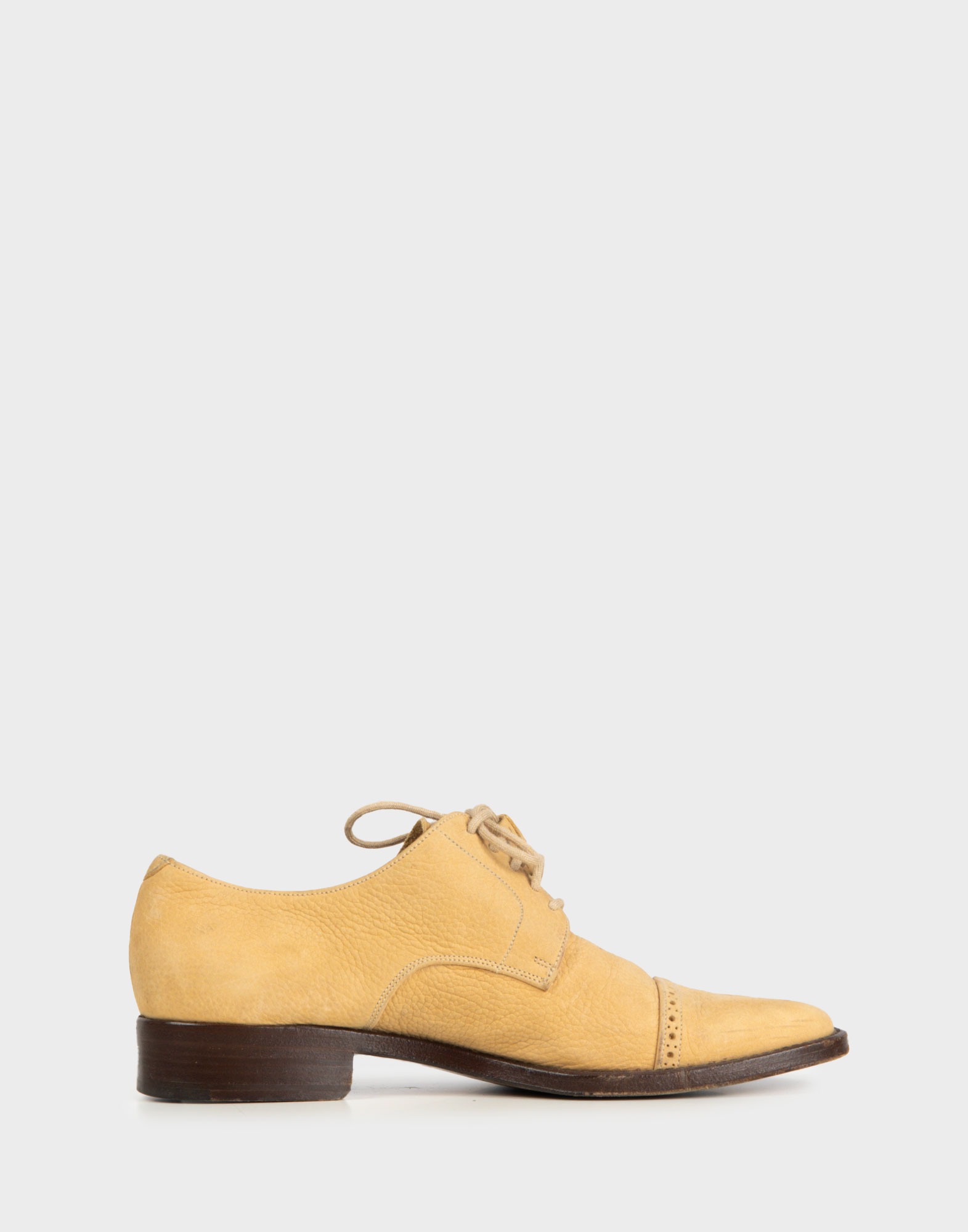 scarpe vintage da donna beige in pelle modello derby church's, lacci con nappine, tacco marrone